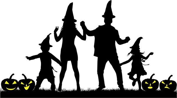 Halloween - sylwetka rodziny — Wektor stockowy