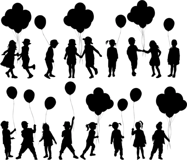 Silhouetten van kinderen met ballon. — Stockvector