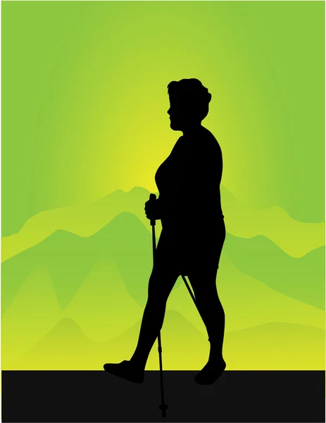 Nordic walking ile kadınların siluet vektör. — Stok Vektör