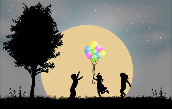 Children silhouettes — Stock Vector