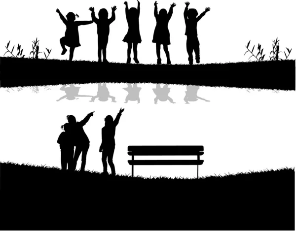 Groupe d'enfants sur la rivière — Image vectorielle