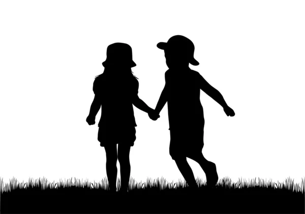 Children silhouettes — Stock Vector