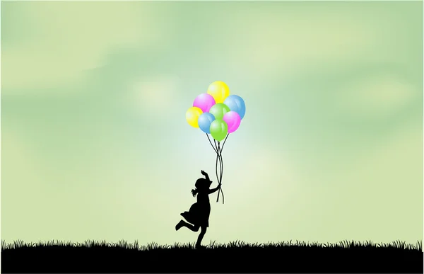 Silhouette von Kindern mit Luftballon. — Stockvektor
