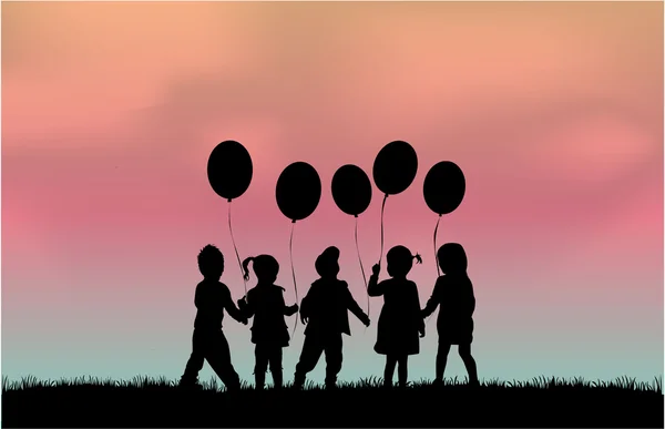 Siluetten av barn med ballong. — Stock vektor