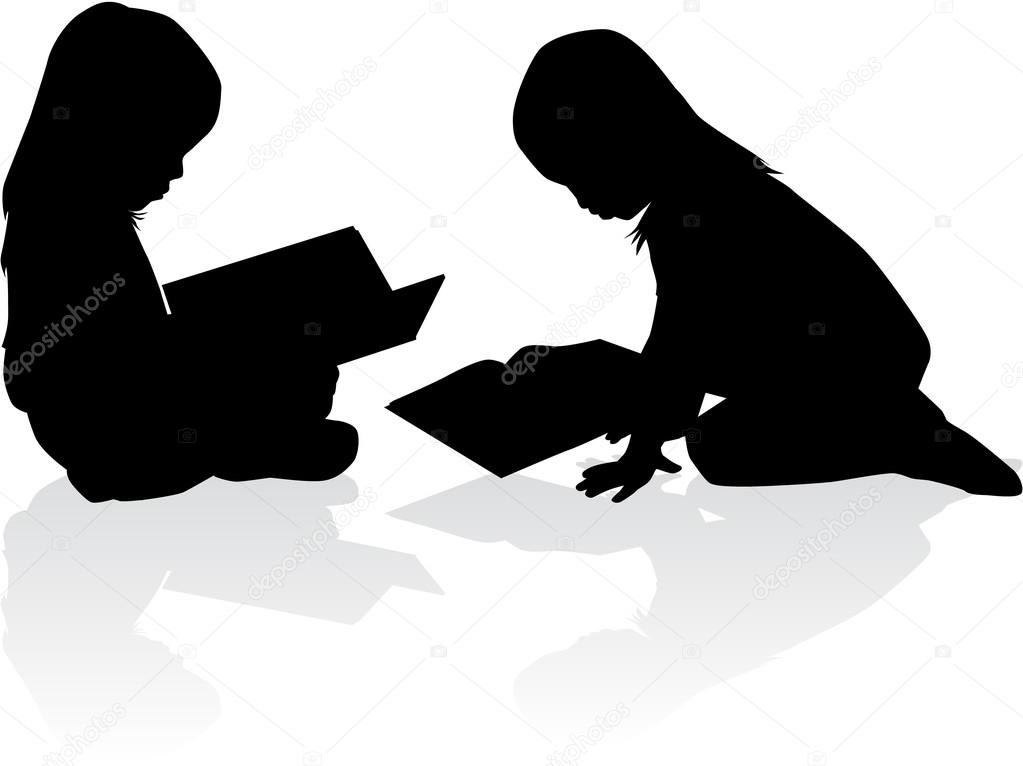 Silhouette of a girl reading a book.