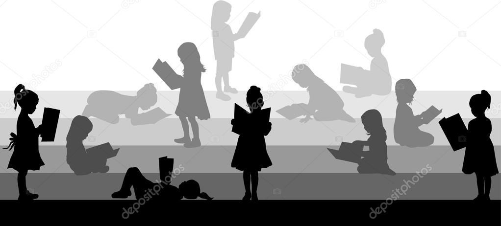 Silhouette of a girl reading a book.