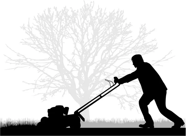 Homem cortando gramado — Vetor de Stock