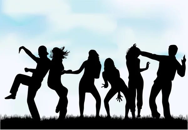 Dancing people silhouettes . — Stock Vector