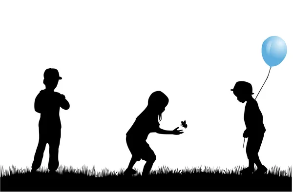 Silhouette des enfants dans la nature  . — Image vectorielle
