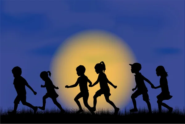 Kinderen silhouet in de natuur . — Stockvector