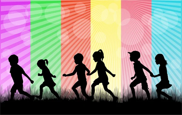 Children silhouette in nature . — Stock Vector