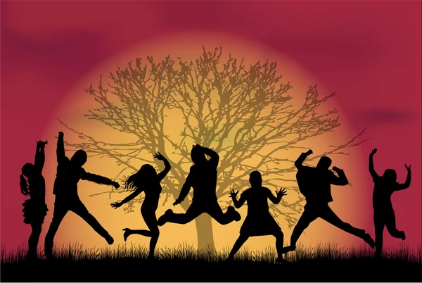 Dancing people silhouettes — Stock Vector