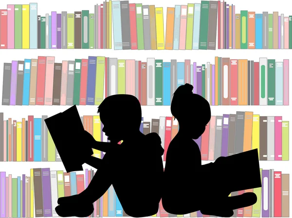 Niños leyendo el libro . — Vector de stock