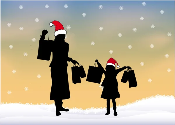 Filles sur Noël shopping . — Image vectorielle