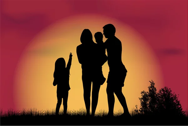 Familiensilhouetten in der Natur. — Stockvektor