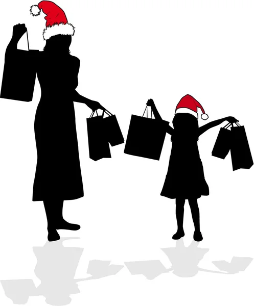 Meninas em compras de Natal . —  Vetores de Stock