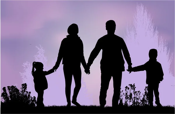 Family silhouettes in nature. — Stock Vector