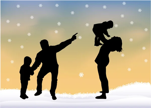 Weihnachten Familie Silhouetten . — Stockvektor