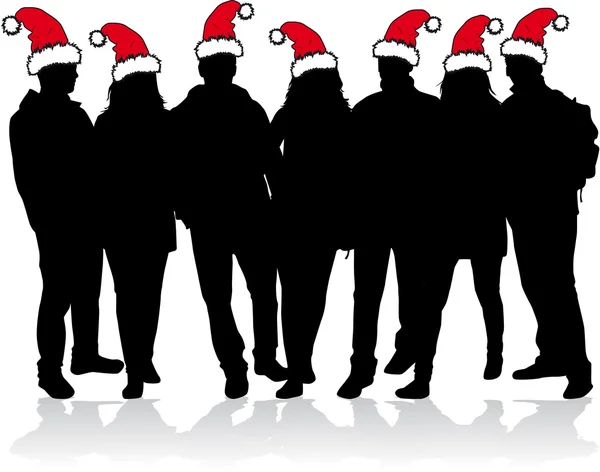 Grupo de personas en santa caps . — Vector de stock