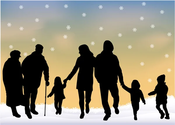 Silhouette famiglia d'inverno . — Vettoriale Stock