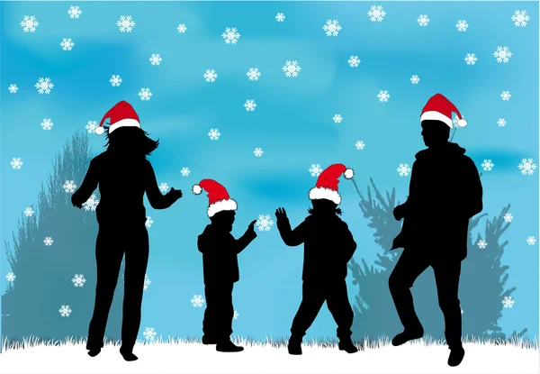 Christmas Family Silhouettes . — Stock Vector