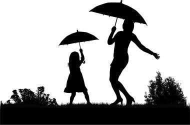 Siluetleri şemsiyesi altında.