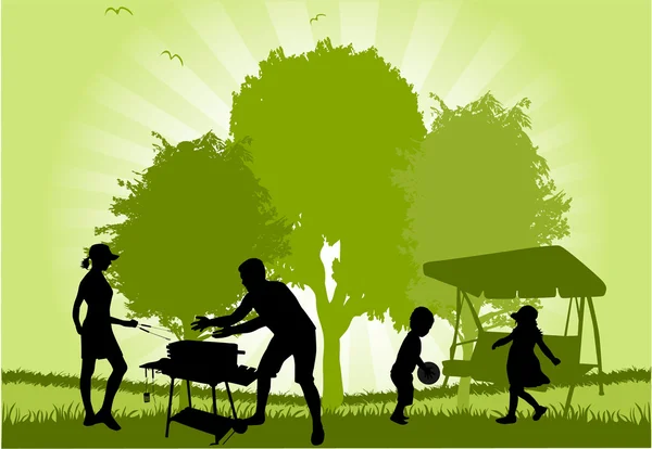 Családi piknik a kertben — Stock Vector