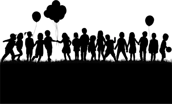 Children silhouette in nature . — Stock Vector