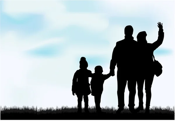 Family silhouettes in nature. — Stock Vector