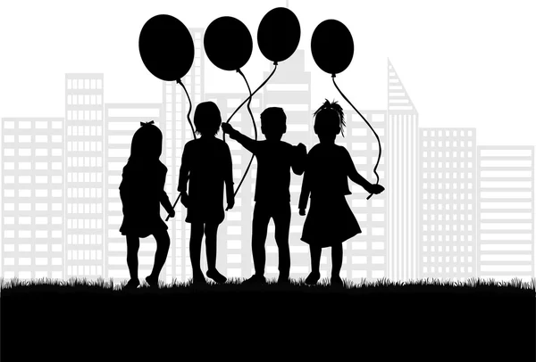 Silhouet van een kind met een ballon. — Stockvector