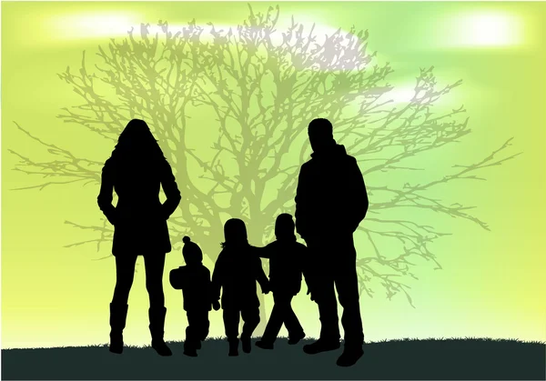 Family silhouettes in nature. — Stock Vector