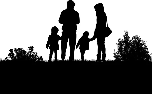 Family silhouettes in nature. — Stock Vector