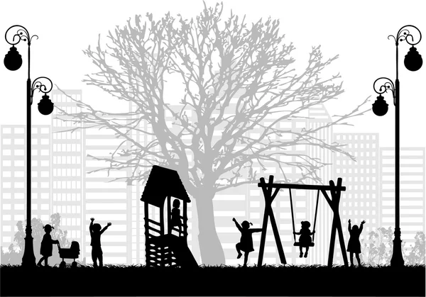 Niños en el parque infantil. — Vector de stock