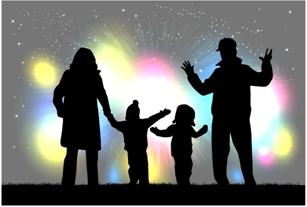 Family silhouettes in nature. — Stock Vector