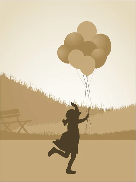 Silhouette of children with balloon. — Stock Vector