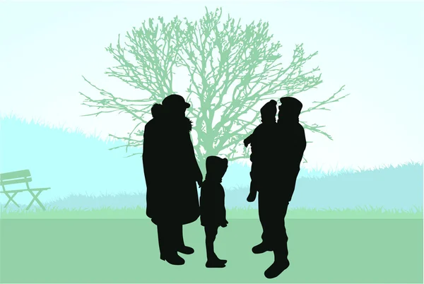 Familie silhuetter i naturen . – Stock-vektor