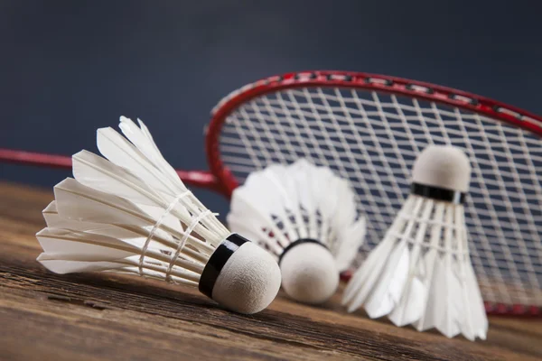 Sada badminton. Pádlo a badmintonový míček. — Stock fotografie