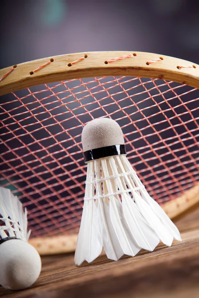 Um conjunto de badminton. remo e o Shuttlecock . — Fotografia de Stock