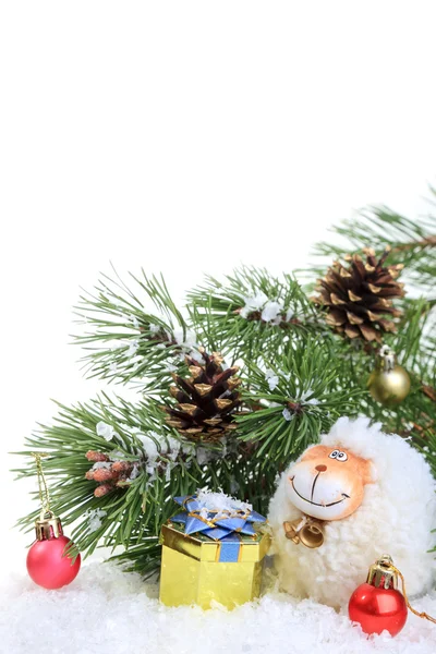 Composizione di anno nuovo con una pecora - un simbolo del 2015 su caloria orientale — Foto Stock