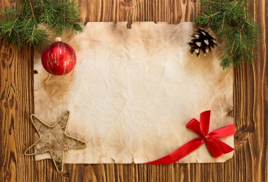 Noel dekorasyonları ahşap arka eski kağıda
