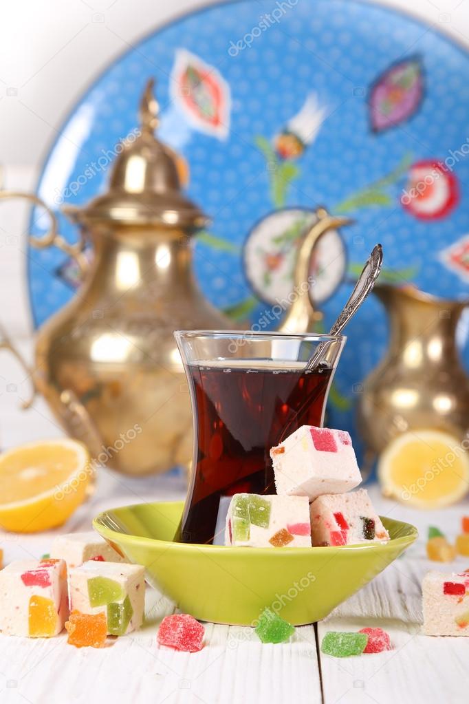 Turkish tea with  oriental sweets