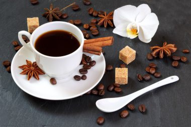 Siyah kahve tarçın, anason ve şeker kamışı