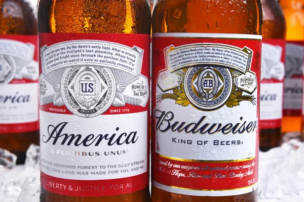 Budweiser y América Primer plano de la botella — Foto de Stock