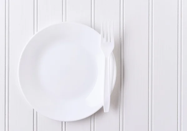 White Plate and Fork — Stock Photo, Image