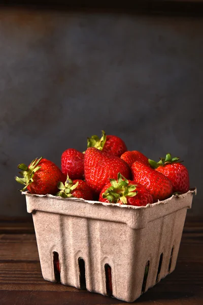 Cardboard Container of Strawberries — Stock Photo, Image