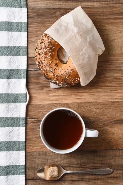 Bagel kaffe socker — Stockfoto