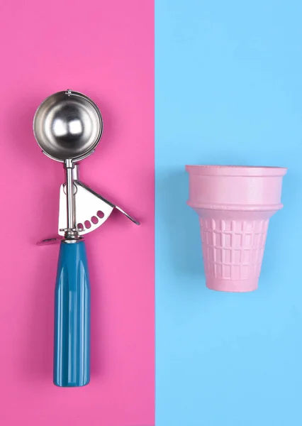 Ice Cream Scoop Wafer Cone Bule Pink Pop Art Style — Stock Photo, Image