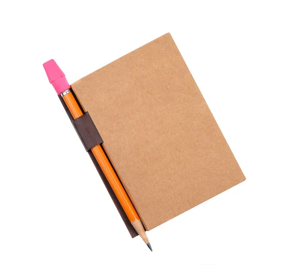 Closed Pad Pencil Holder Isolated White Plain Brown Pad Has — Stock Photo, Image