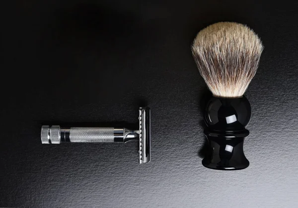 Flat Lay Shaving Still Life Inglês Uma Barbeação Barbear Escova — Fotografia de Stock