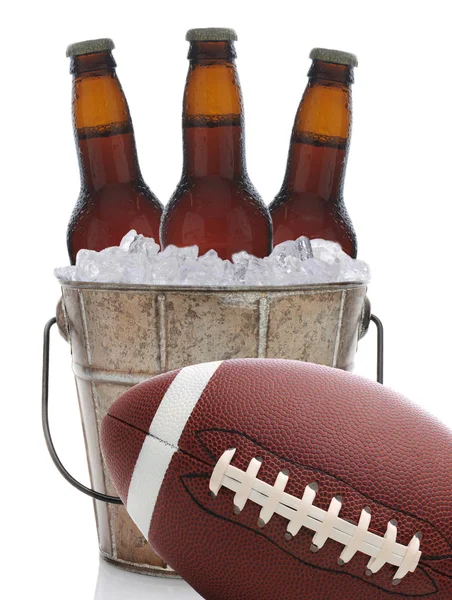 Football and Beer in Bucket — Stock Photo, Image